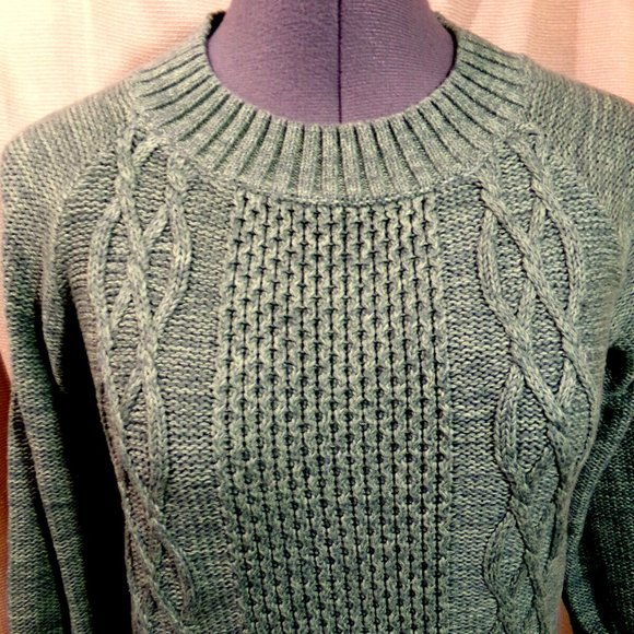 LL. BEAN Crew neck Crochet knit sweater top XS Olive Green Cable knit pullover - Picture 1 of 8